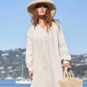 Muji authentic Ultra Soft Cotton Kapok Long Sleeve Dress Cream Size XS S M